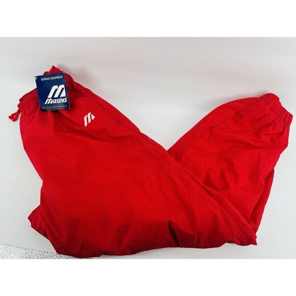 Men's Y2K Mizuno Windbreaker Track Pants Red Mesh Net Inside Sz Small Ankle Zip - Picture 1 of 12